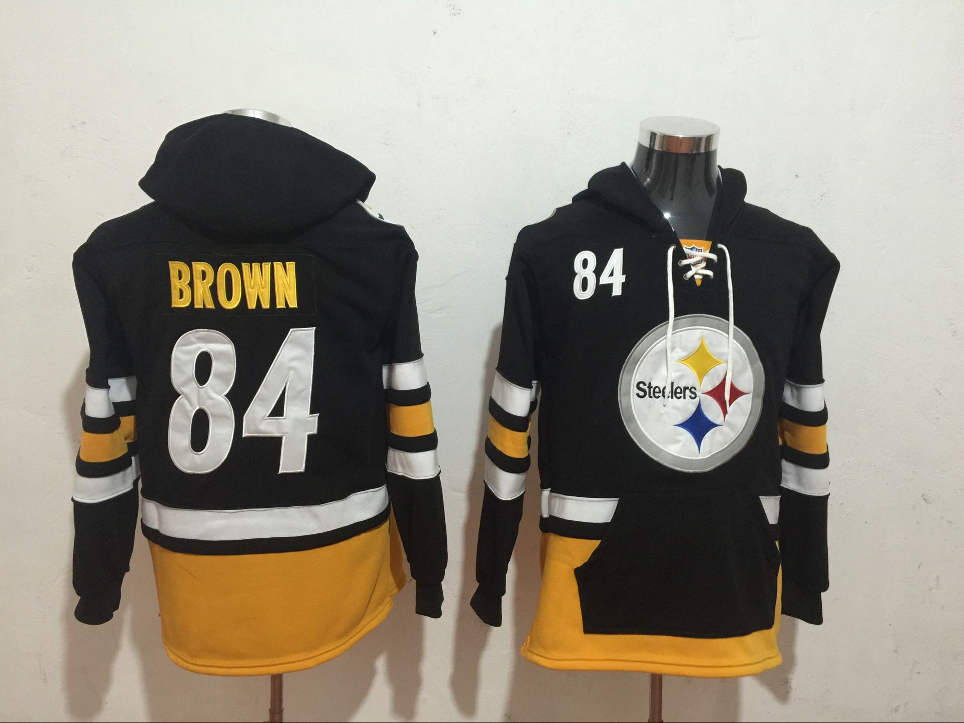 Men's Pittsburgh Steelers #84 Antonio Brown Black All Stitched NFL Hooded Sweatshirt